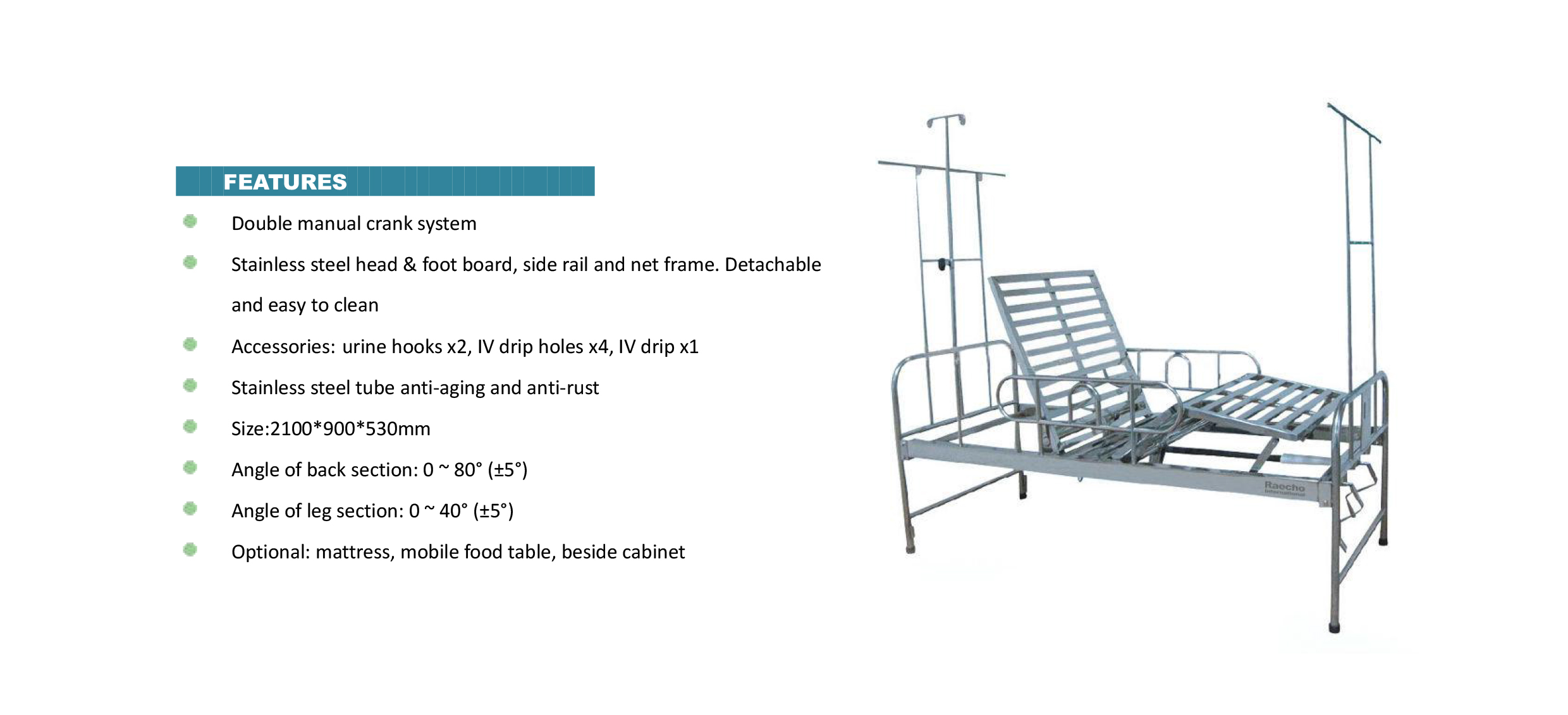 Raecho-Stainless Steel Manual Hospital Bed-1.jpg
